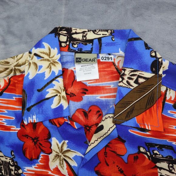 In Gear Shirt Mens Medium Hawaiian Woody Wagon Floral Print Button-Up Pocket - Picture 7 of 15